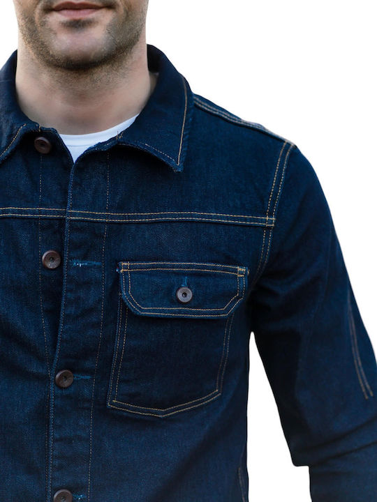 Дълъг Ръкав Деним Overshirt в Тясна Кройка Син