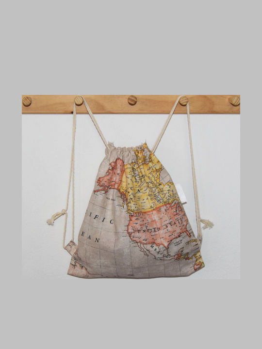 Decocraft Worldmap Kids Bag Pouch Beige 25cm