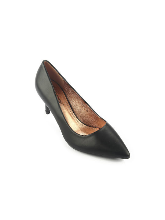 Fshoes Synthetic Leather Pointed Toe Black Heels