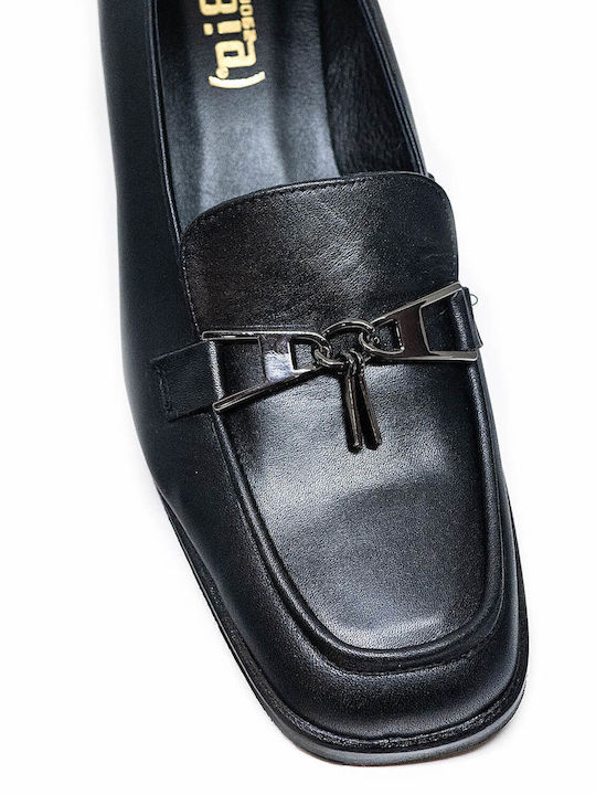 Leather Pointed Toe Black Medium Heels