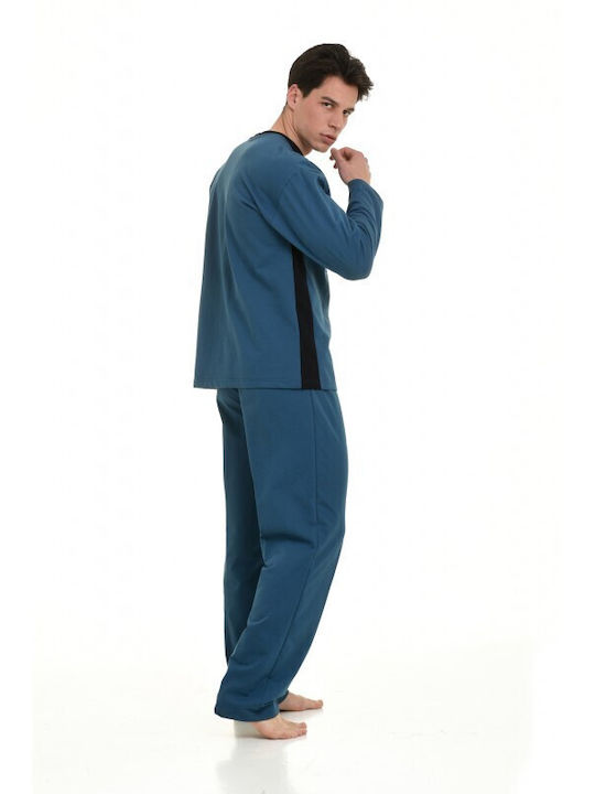 Leon Men's Winter Cotton Pajamas Set Πετρόλ