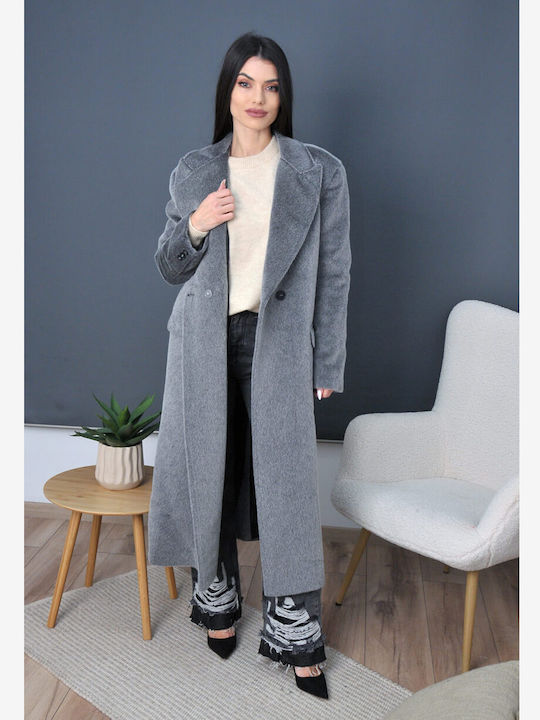 Olian Women's Midi Coat with Fur Gray