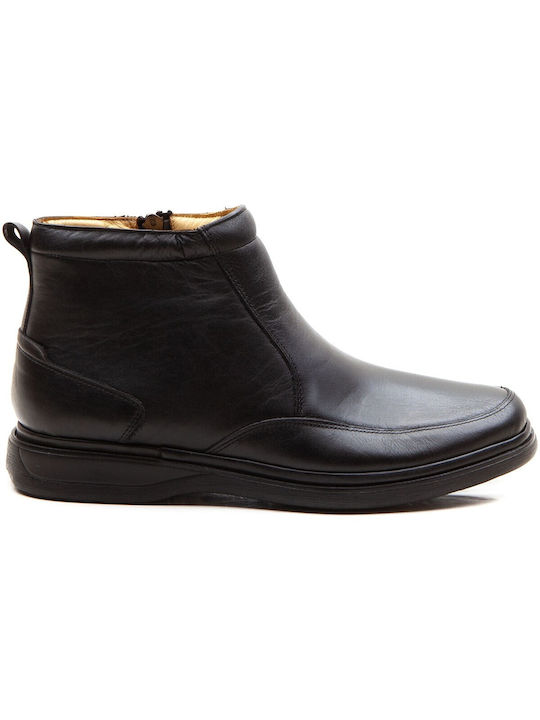 Le Petit Men's Leather Boots with Zipper Black