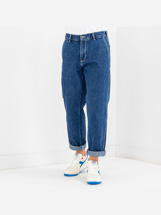 Men's Jeans Pants with Relaxed Straight Fit Stonewash Indigo
