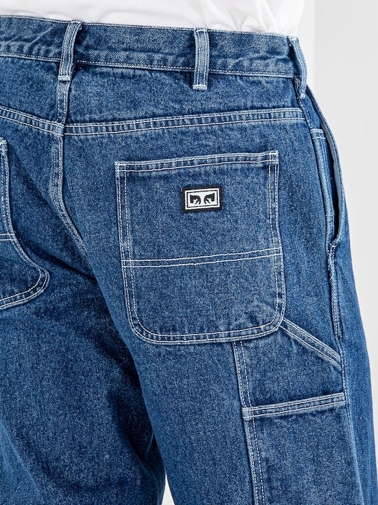 Men's Jeans Pants with Relaxed Straight Fit Stonewash Indigo