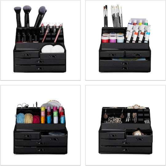 Relaxdays Kosmetikorganisator mit 4 Schubladen Schwarz 2 Stück 24x19x13,5cm