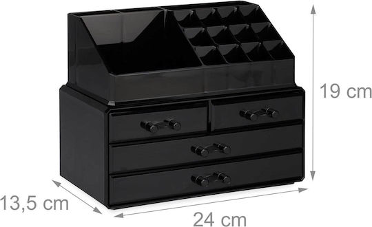 Relaxdays Kosmetikorganisator mit 4 Schubladen Schwarz 2 Stück 24x19x13,5cm