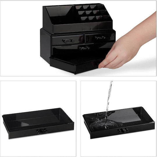 Relaxdays Kosmetikorganisator mit 4 Schubladen Schwarz 2 Stück 24x19x13,5cm