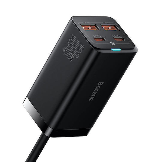 Baseus Charger Without Cable GaN with 2 USB-A Ports and 2 USB-C Ports 100W Quick Charge 4.0 Blacks (Gan3 Pro)