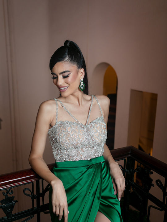 Sommer Maxi Abendkleid mit Schlitz Grün