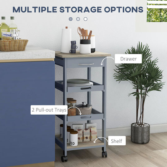 HomCom HomCom Küchenregal Hölzernes 4 Ebenen Blau 37x37x76cm