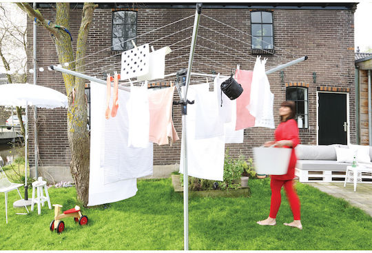 Brabantia Lift-O-Matic Folding Floor Clothes Drying Rack for Garden made of Aluminum with Hanging Length 3.12m