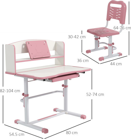 Kinder Schreibtisch Rosa 80x54x82-104cm Kinder Schreibtisch Rosa 80x54x82-104cm