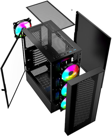 Gembird Fornax 4000 Геймърско бюро Midi Tower Компютърна кутия с RGB осветление Черен