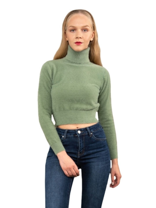 E-shopping Avenue Women's Long Sleeve Crop Sweater Green