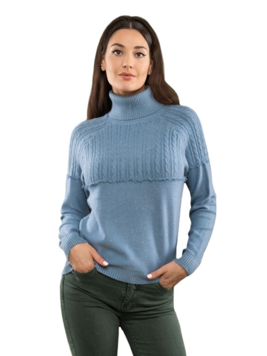 E-shopping Avenue Women's Blouse Long Sleeve Turtleneck Blue