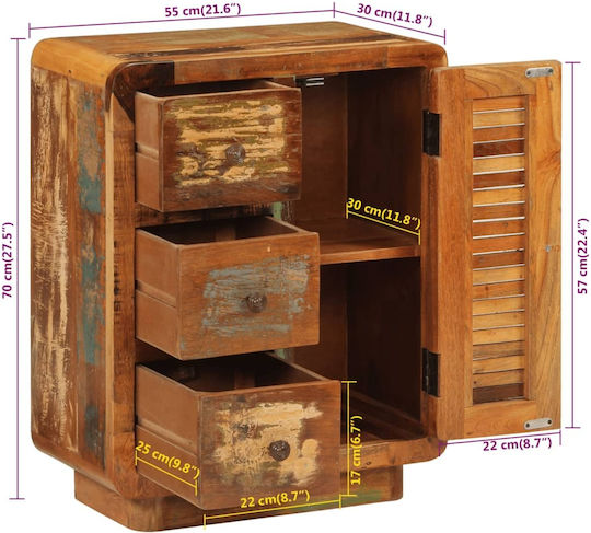 Wooden Storage Cabinet with 3 Drawers L55xW30xH70cm