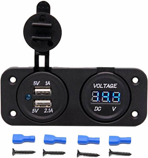 Auto Gs Φορτιστής Αυτοκινήτου 1A με Θύρες: 2xUSB Μαύρο Χρώμα