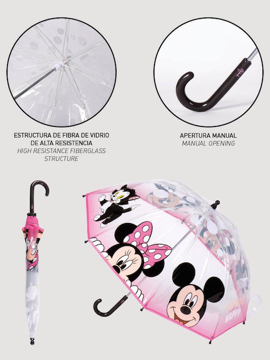 Cerda Kids Umbrella Curved Handle Minnie Mouse Pink With Diameter 45cm
