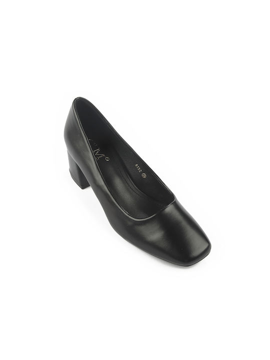 Fshoes Synthetic Leather Pointed Toe Black Medium Heels