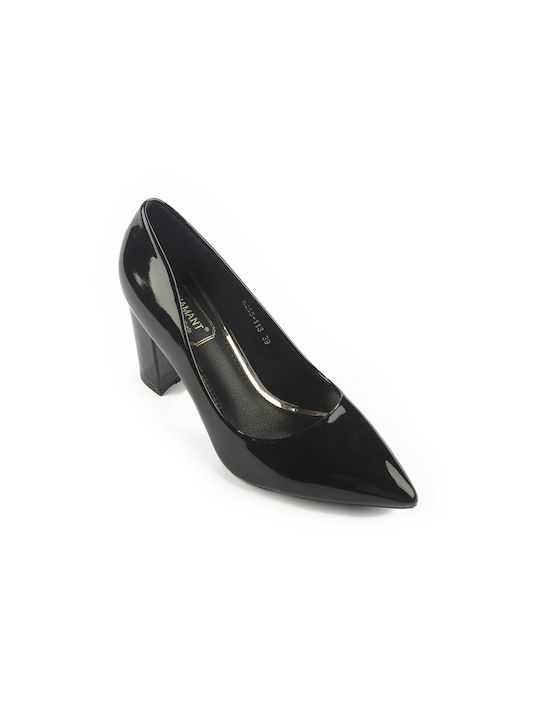 Fshoes Patent Leather Pointed Toe Black High Heels