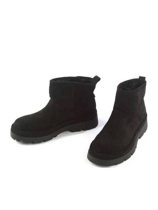 Suede Women's Ankle Boots with Fur Black