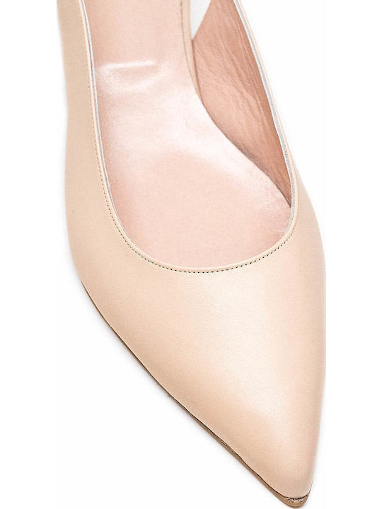 Leather Pointed Toe Beige Medium Heels