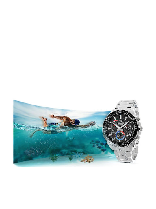 Casio Edifice Ανδρικό Ρολόι Χρονογράφος Μπαταρίας με Ασημί Μεταλλικό Μπρασελέ