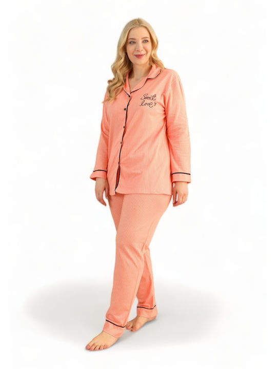 Siyah Inci Winter Women's Pyjama Set Cotton Orange