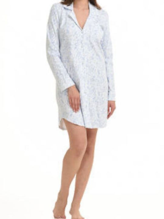 Primavera Winter Cotton Women's Nightdress blue