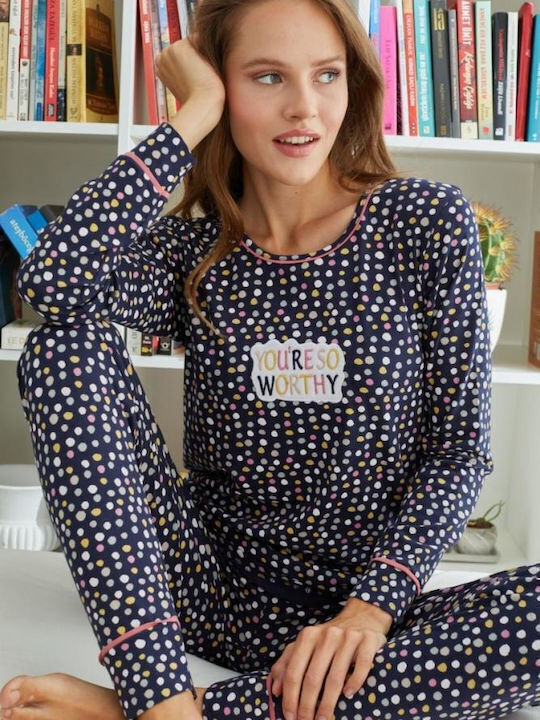 Sexen Winter Women's Pyjama Set Cotton Navy Blue