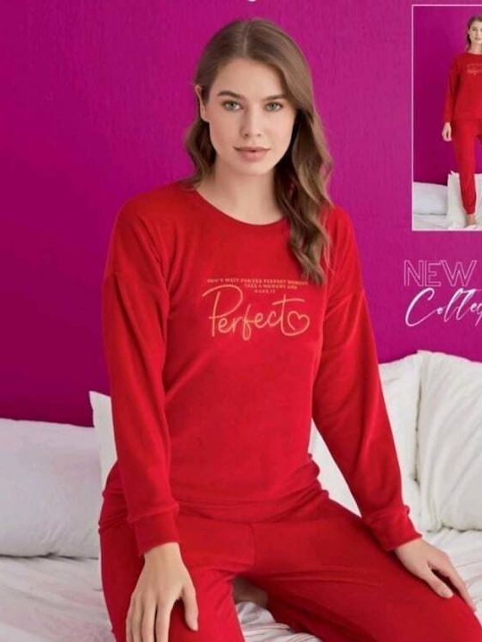 Pijamerry Winter Women's Pyjama Set Velvet Red