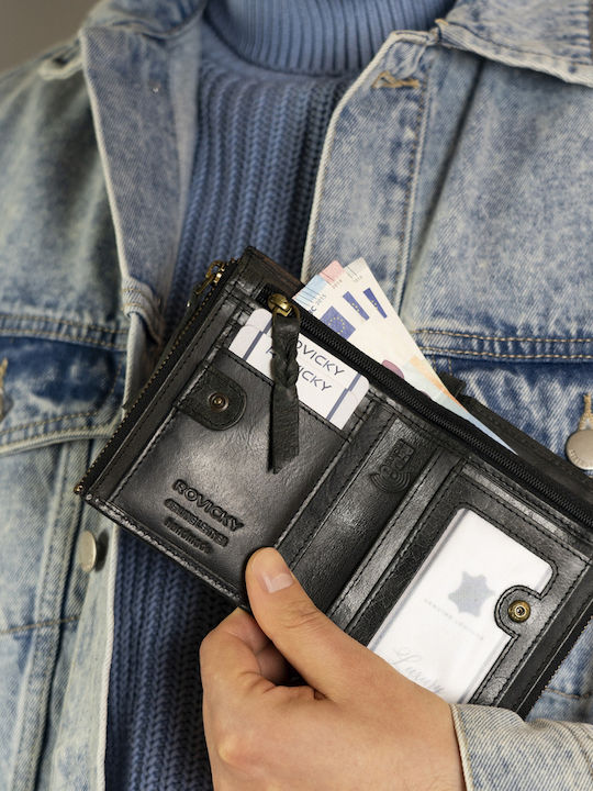 Кожен Мъжки Портфейл Монетник с RFID Черен