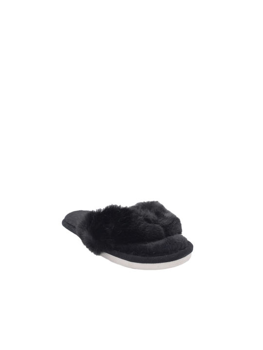 Jomix Winter Women's Slippers with fur in Black color