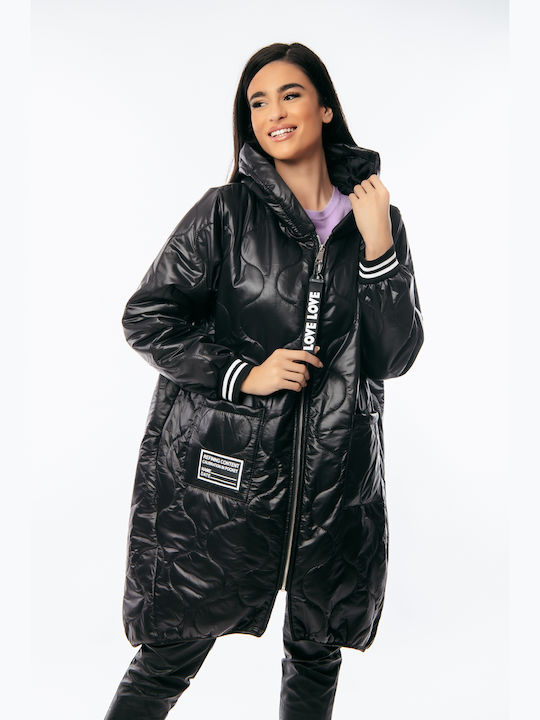 Dress Up Lung Jachetă de femei Puffer pentru iarnă BLACK