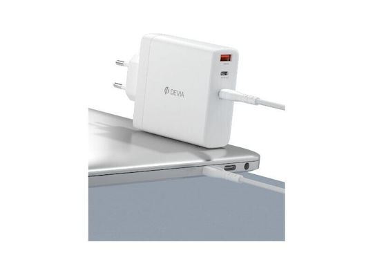 Devia Φορτιστής Χωρίς Καλώδιο GaN με Θύρα USB-A και 2 Θύρες USB-C 140W Power Delivery Λευκός (Extreme Speed Series)