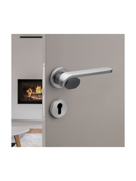 Roline Lever Middle Door with Rosette K800 Pair Nickel Matt