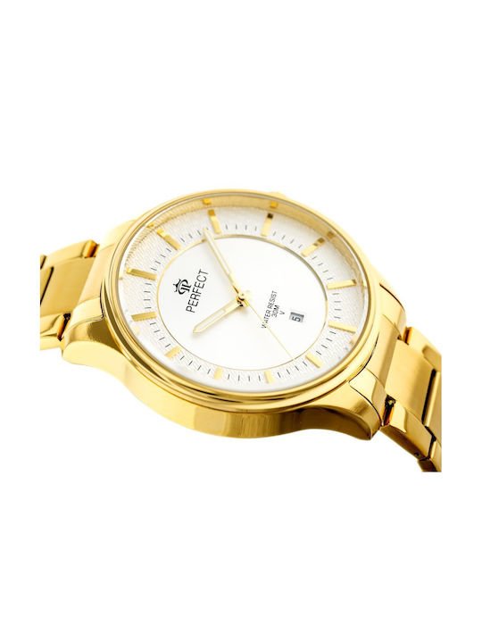 Perfect Ανδρικό Ρολόι 42mm Μπαταρίας με Χρυσό Μεταλλικό Μπρασελέ