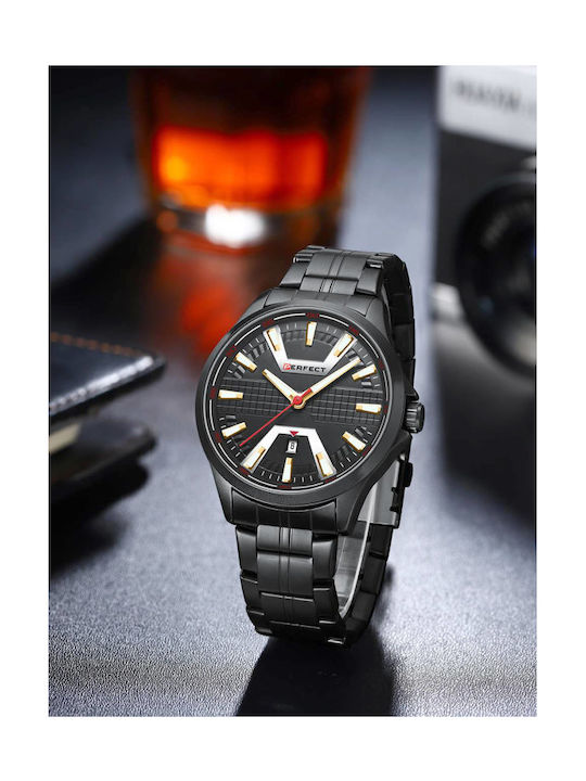 Perfect Herrenuhr 46mm Batterie mit Schwarz Metallarmband