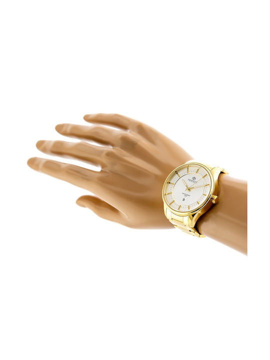 Perfect Ανδρικό Ρολόι 42mm Μπαταρίας με Χρυσό Μεταλλικό Μπρασελέ