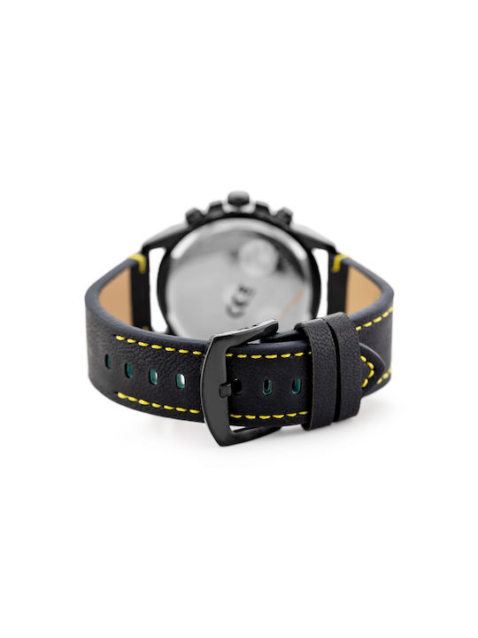 Perfect Herrenuhr 36mm Chronograph Batterie mit Schwarz Lederarmband