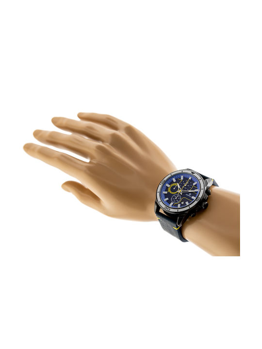 Perfect Herrenuhr 36mm Chronograph Batterie mit Schwarz Lederarmband
