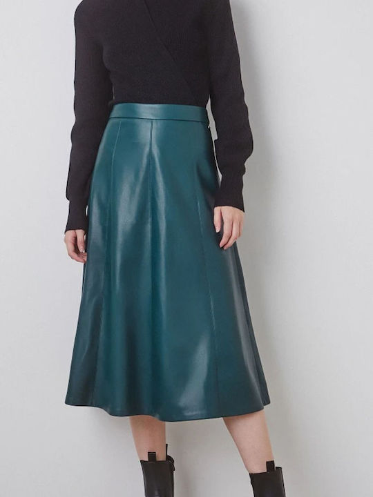 BSB Leather High Waist Midi Skirt in Green color