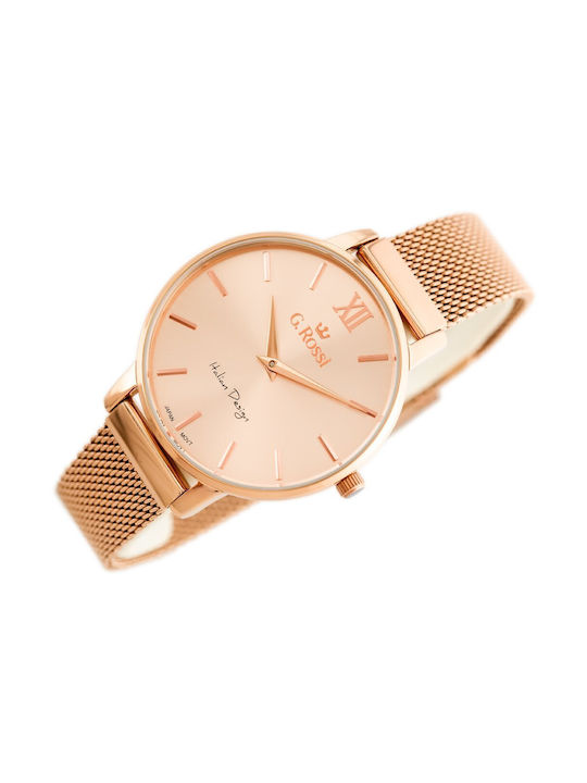 G.Rossi Uhr Batterie mit Rose Gold Metallarmband