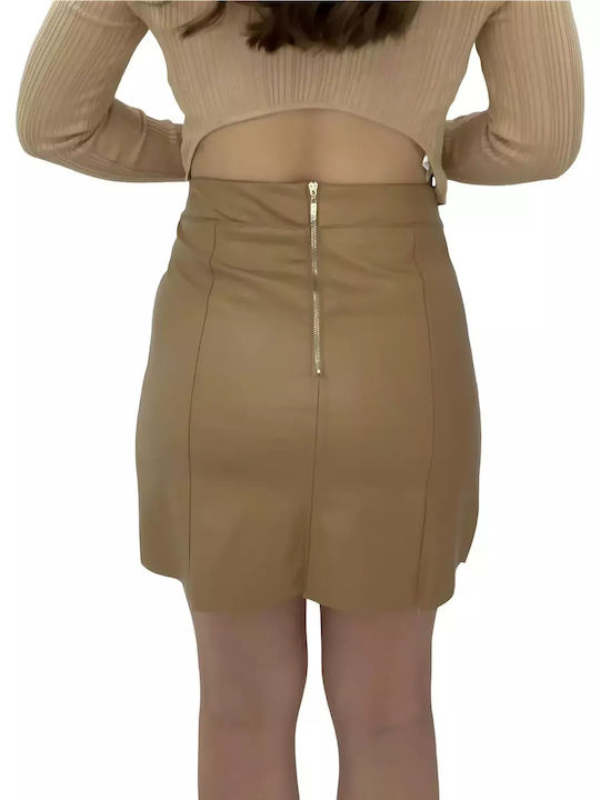 Bebe Plus Leather Mini Skirt in Brown color