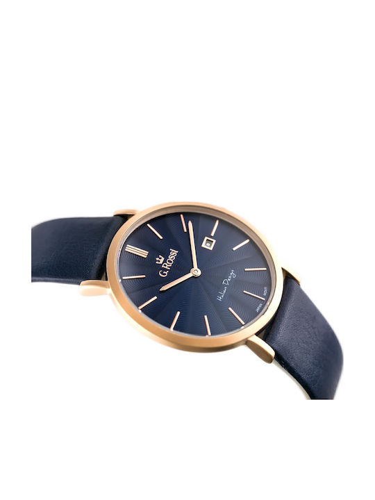 G.Rossi Herrenuhr 36mm Batterie mit Blau Lederarmband