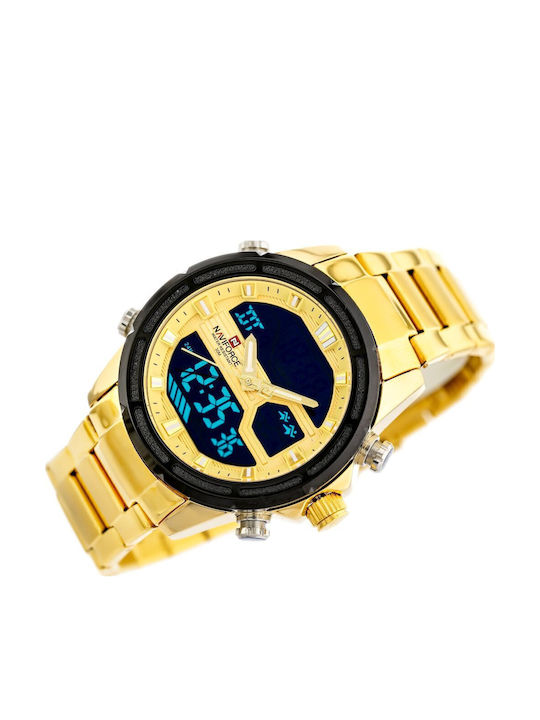 Naviforce Ανδρικό Ρολόι 14mm Χρονογράφος Μπαταρίας με Χρυσό / Χρυσό Μεταλλικό Μπρασελέ