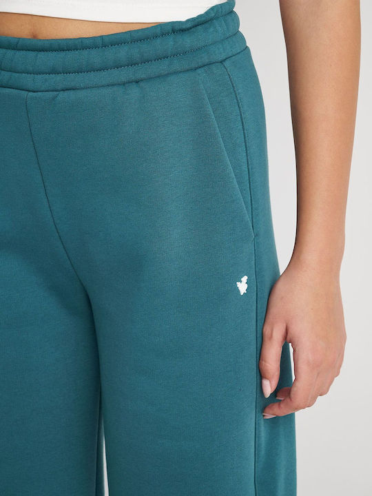 SugarFree Hohe Taille Damen-Sweatpants Ausgestellt μπλε Vlies