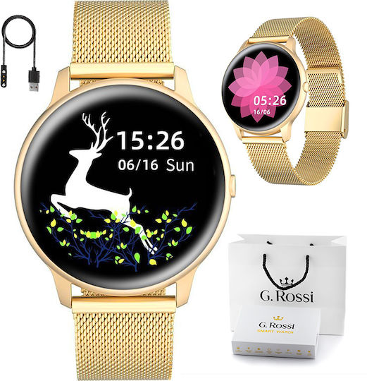 G.Rossi SG010E Stainless Steel 45mm Smartwatch με Παλμογράφο (Gold)