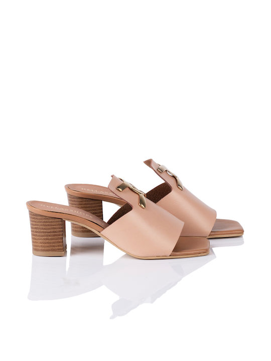 E-shopping Avenue Chunky Heel Leather Mules Pink
